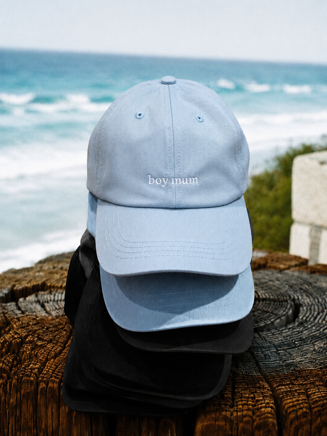 About Us Hat Stack Boy Mum