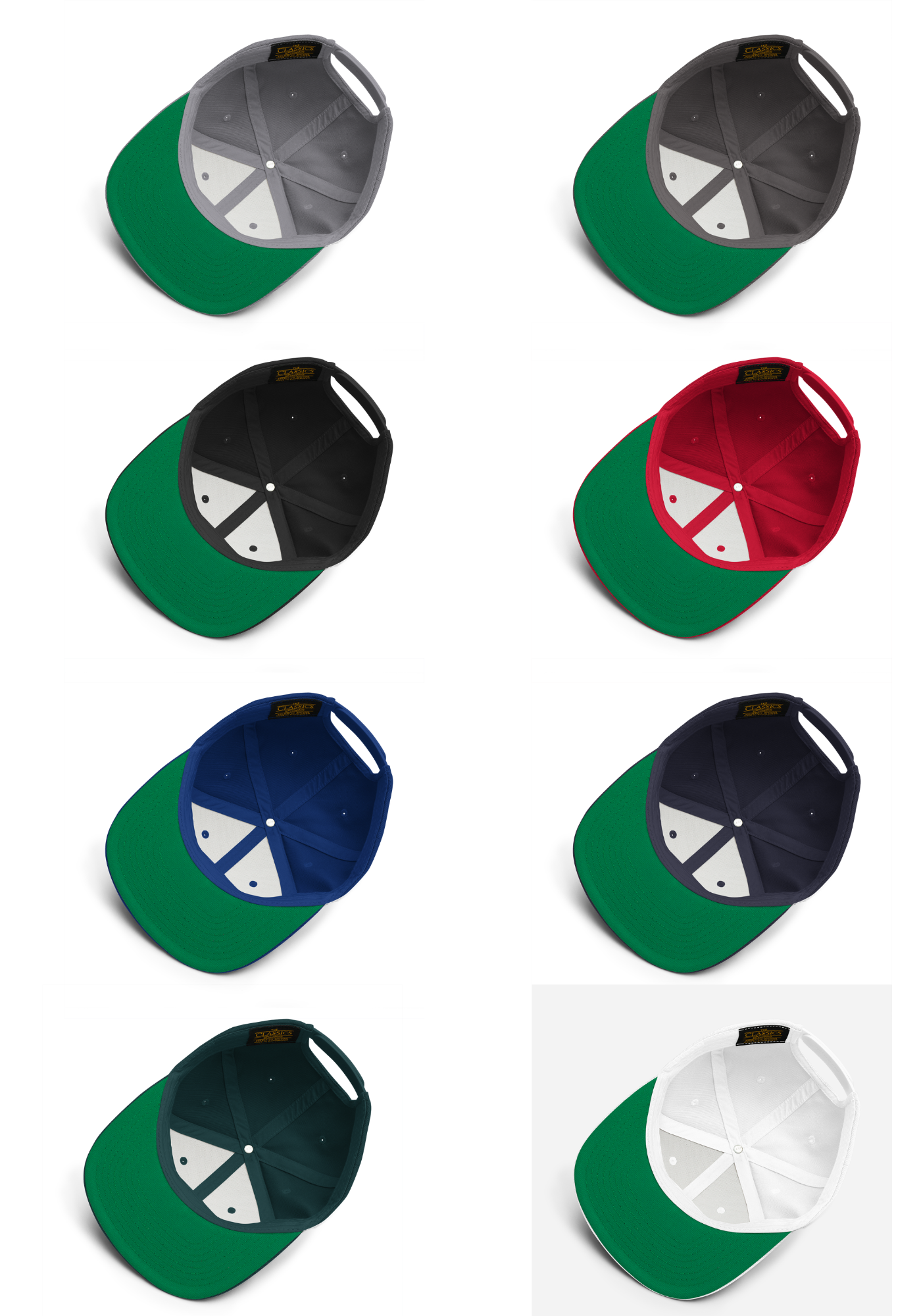 Nine different colored caps arranged in a 3x3 grid