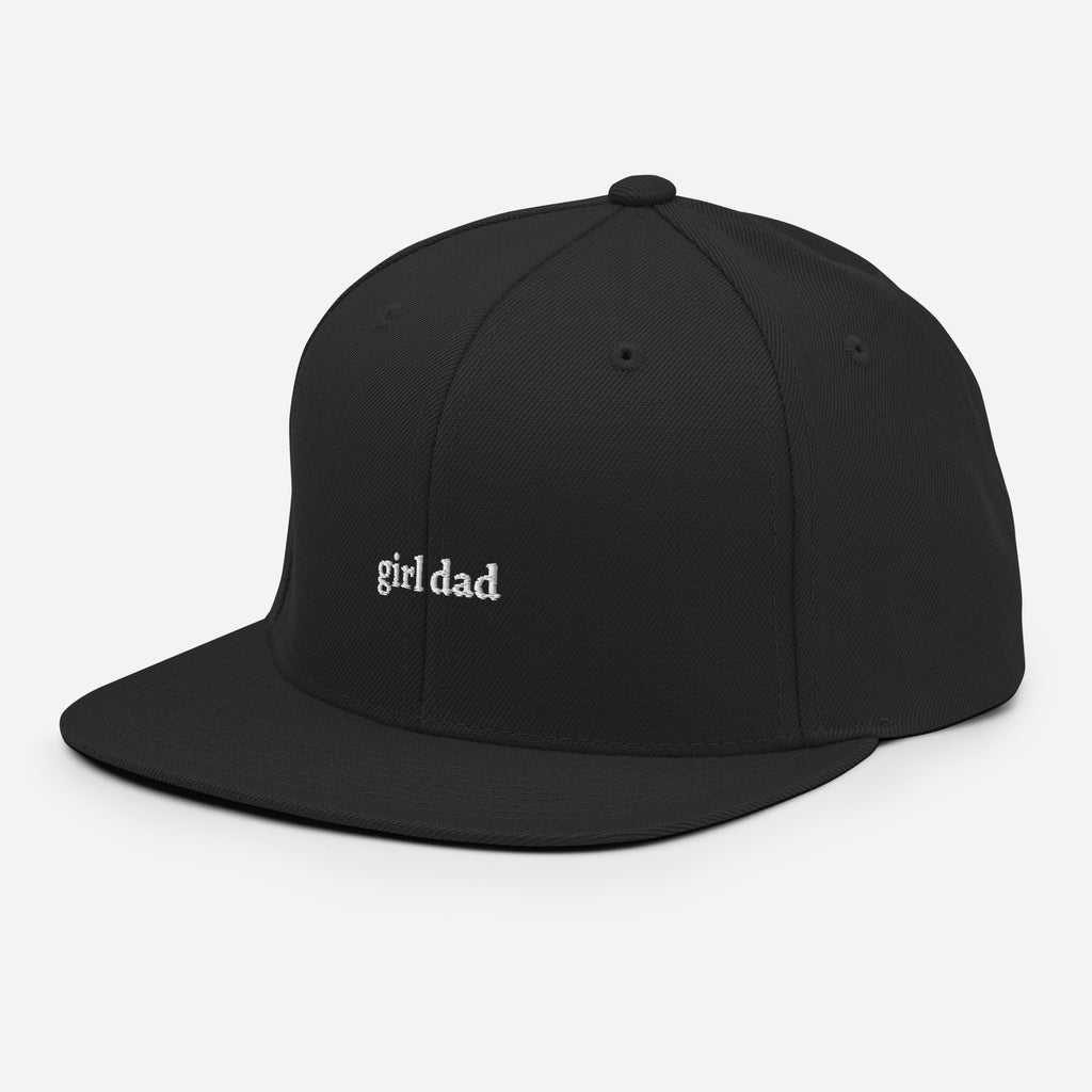 Black embroidered "girl dad" snapback hat side view | Plot Twist