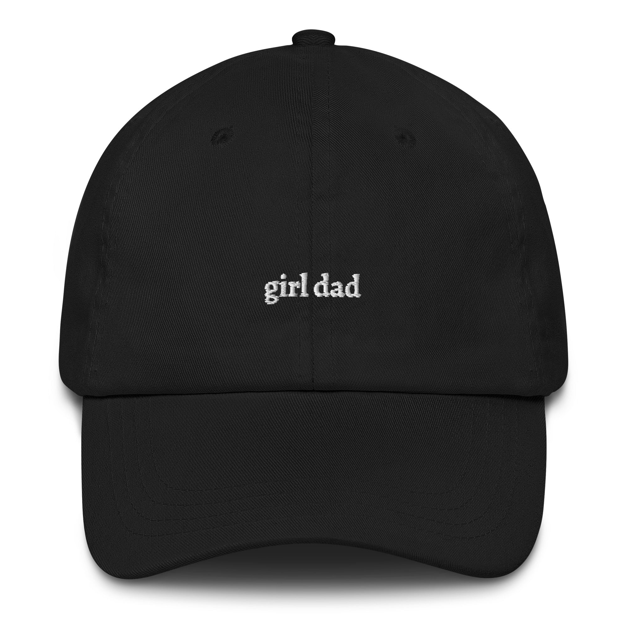 Classic Black embroidered "girl dad" dad hat front view | Plot Twist