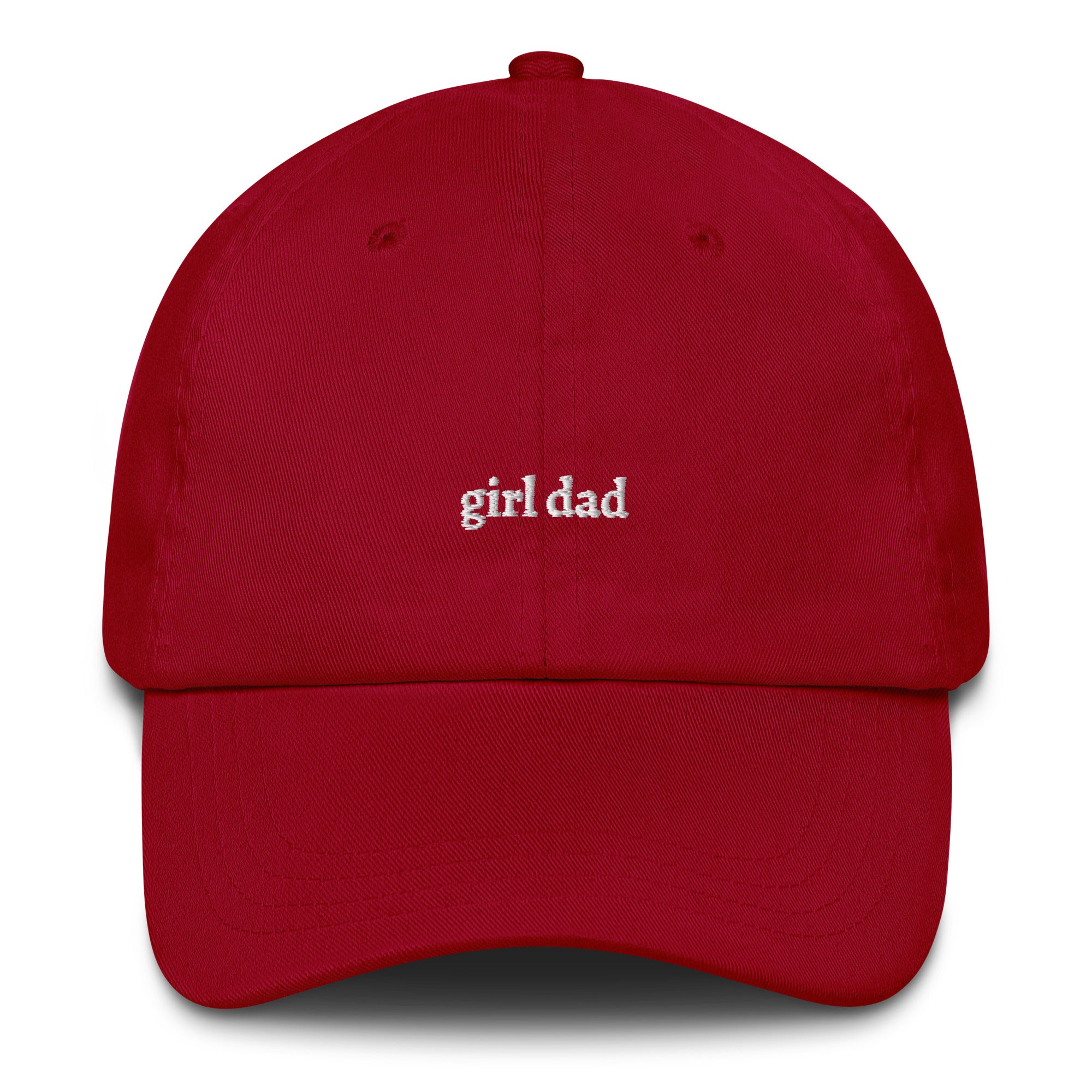 Cranberry embroidered "girl dad" dad hat front view | Plot Twist