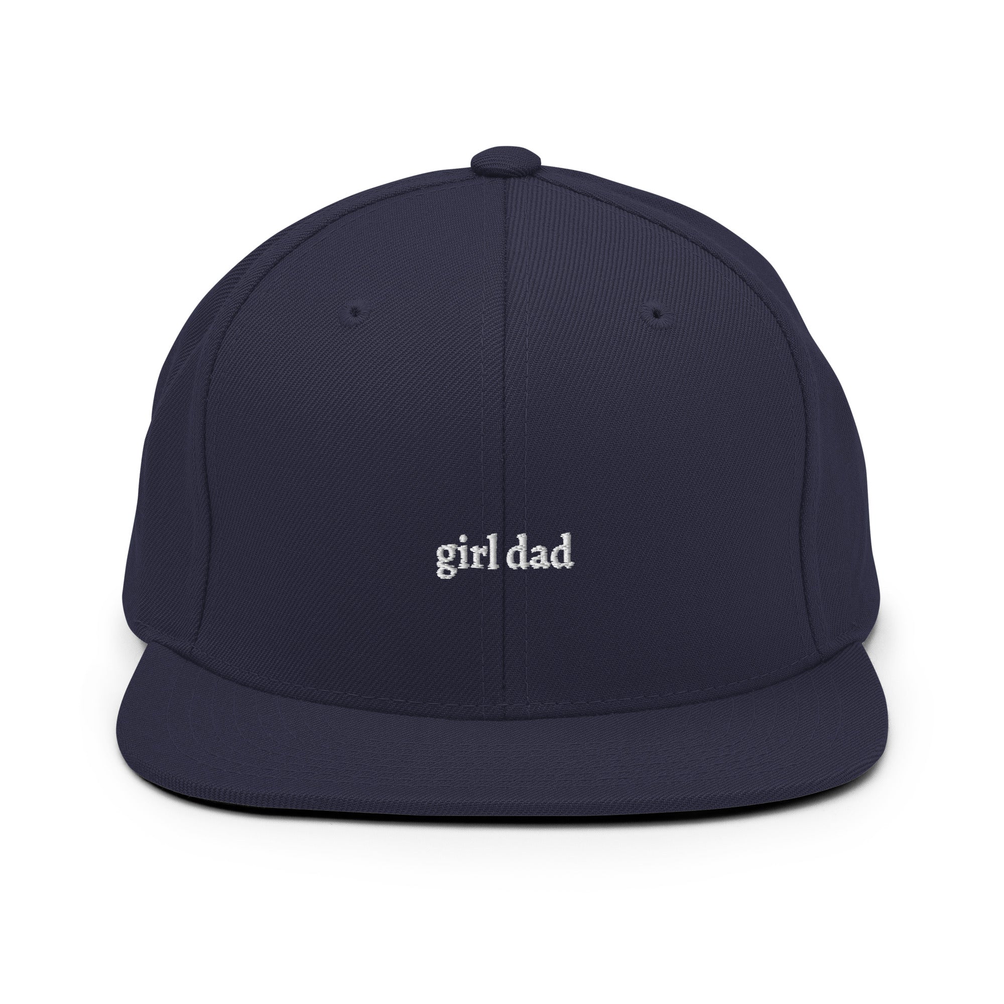 Dark Navy embroidered "girl dad" snapback hat front view | Plot Twist