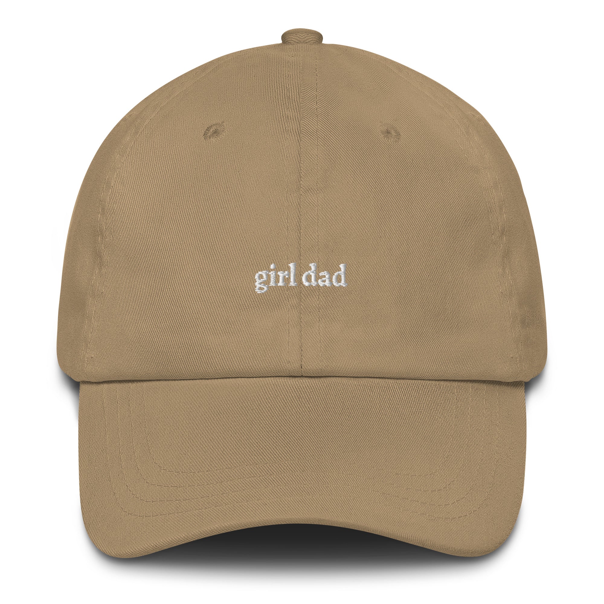 Khaki embroidered "girl dad" dad hat front view | Plot Twist