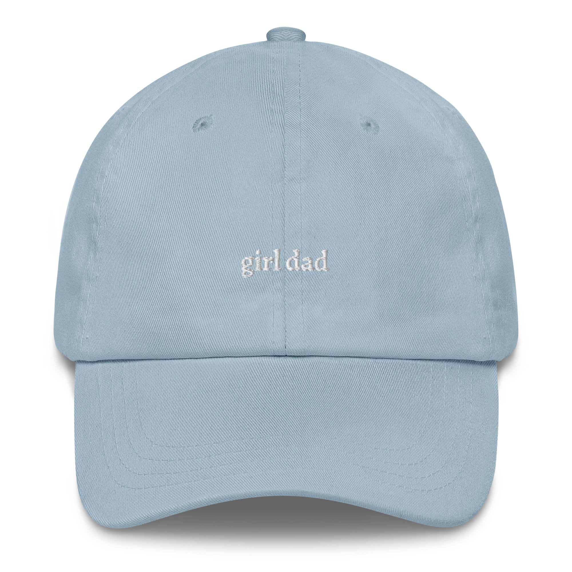 Light Blue embroidered "girl dad" dad hat front view | Plot Twist