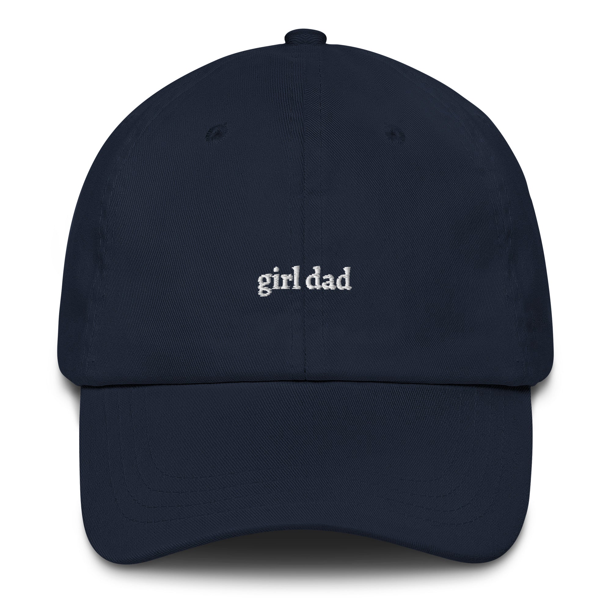 Navy embroidered "girl dad" dad hat front view | Plot Twist