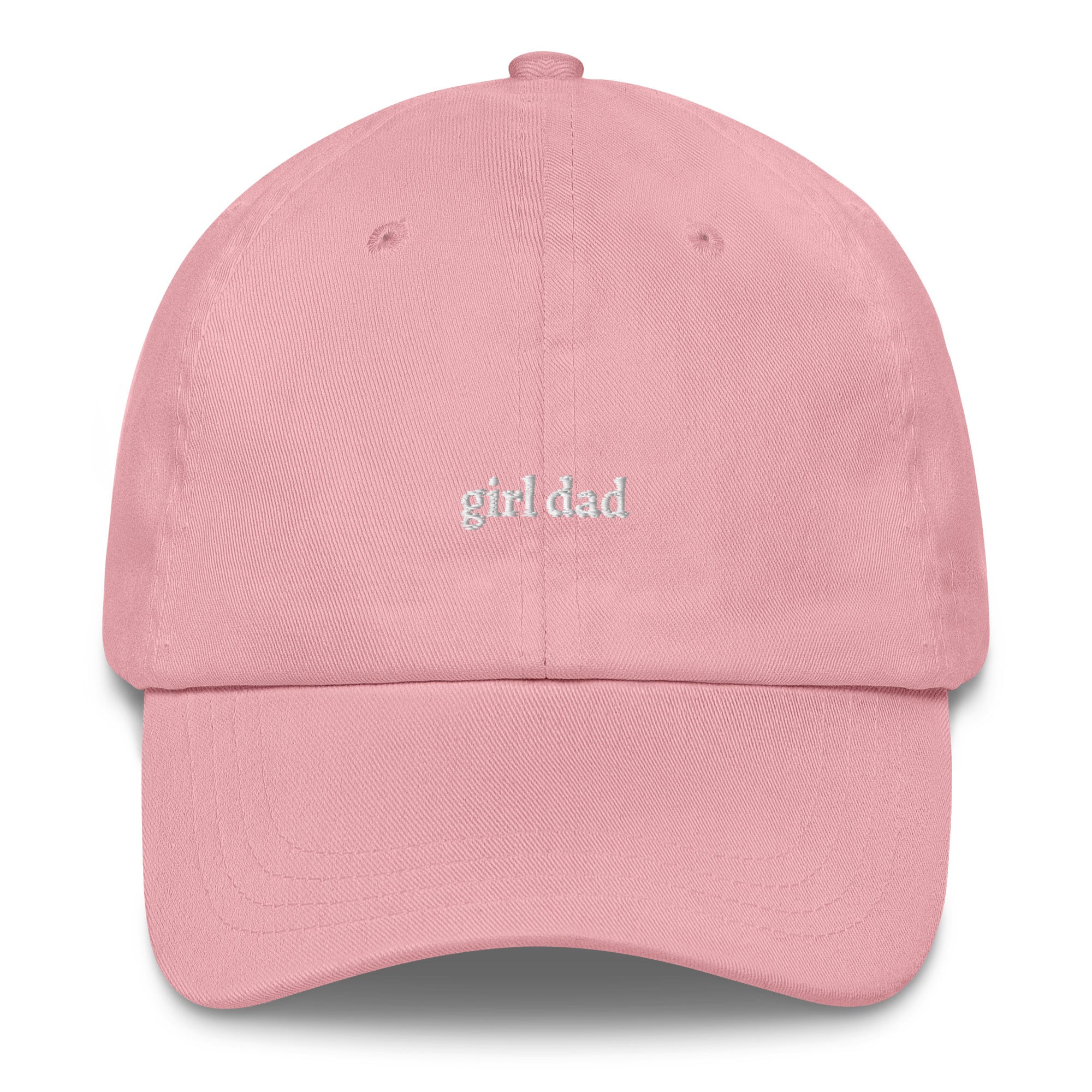 Pink embroidered "girl dad" dad hat front view | Plot Twist