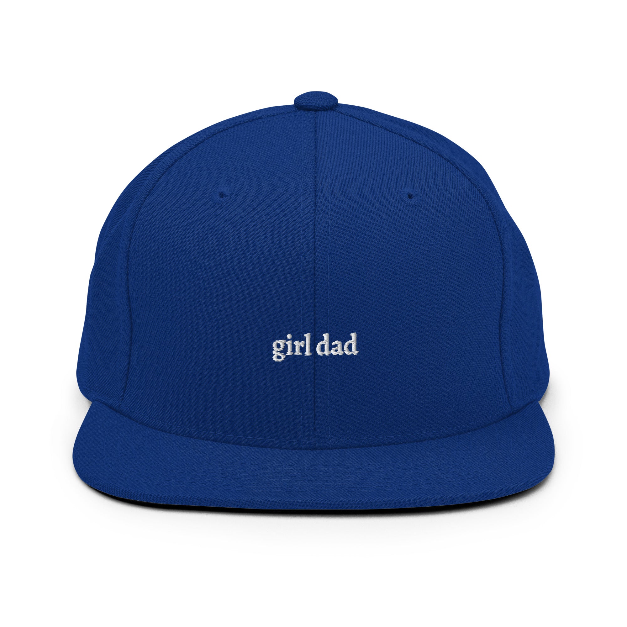 Royal Blue embroidered "girl dad" snapback hat front view | Plot Twist