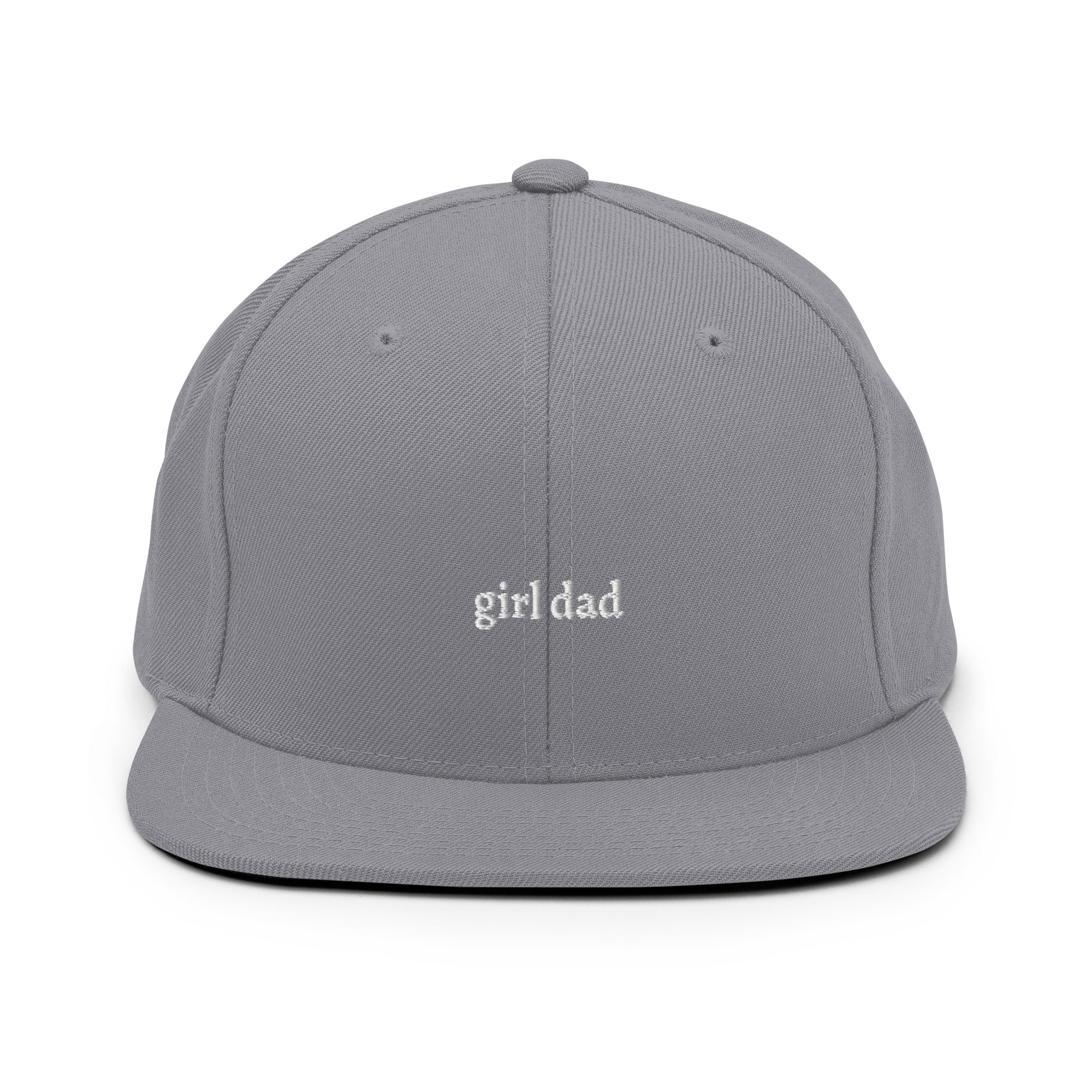Silver embroidered "girl dad" snapback hat front view | Plot Twist