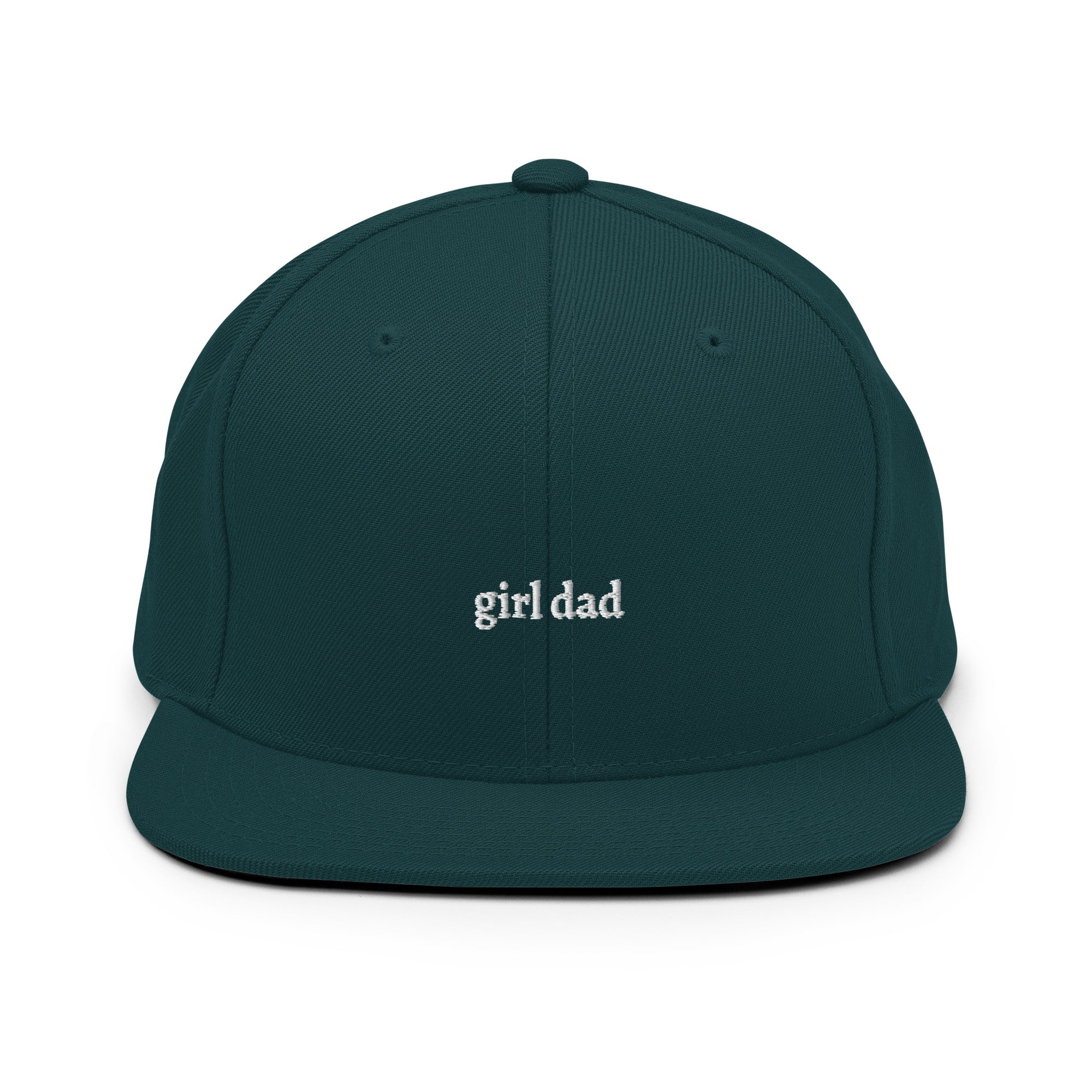 Spruce Green embroidered "girl dad" snapback hat front view | Plot Twist