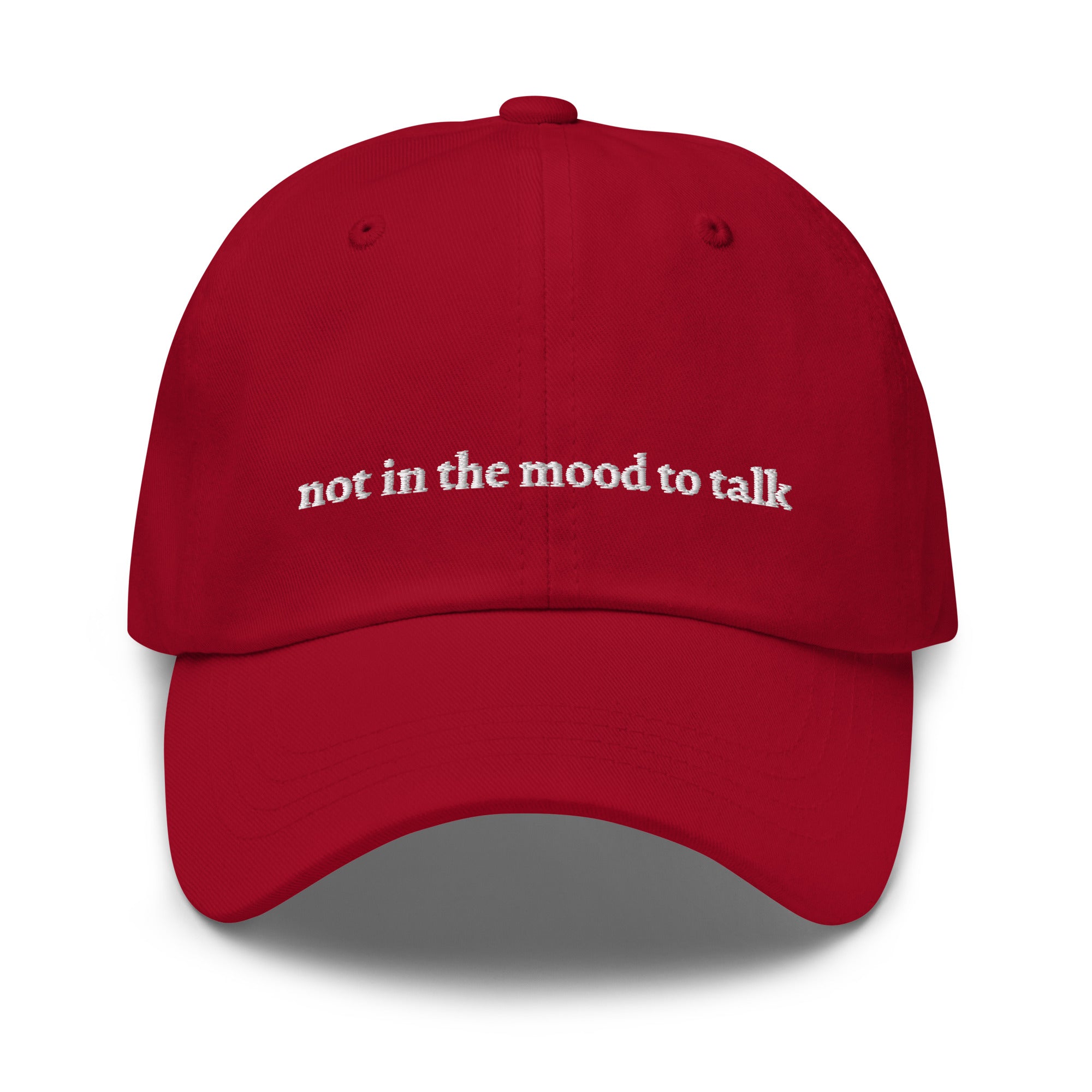 Cranberry "not in the mood to talk" dad hat front view | Plot Twist