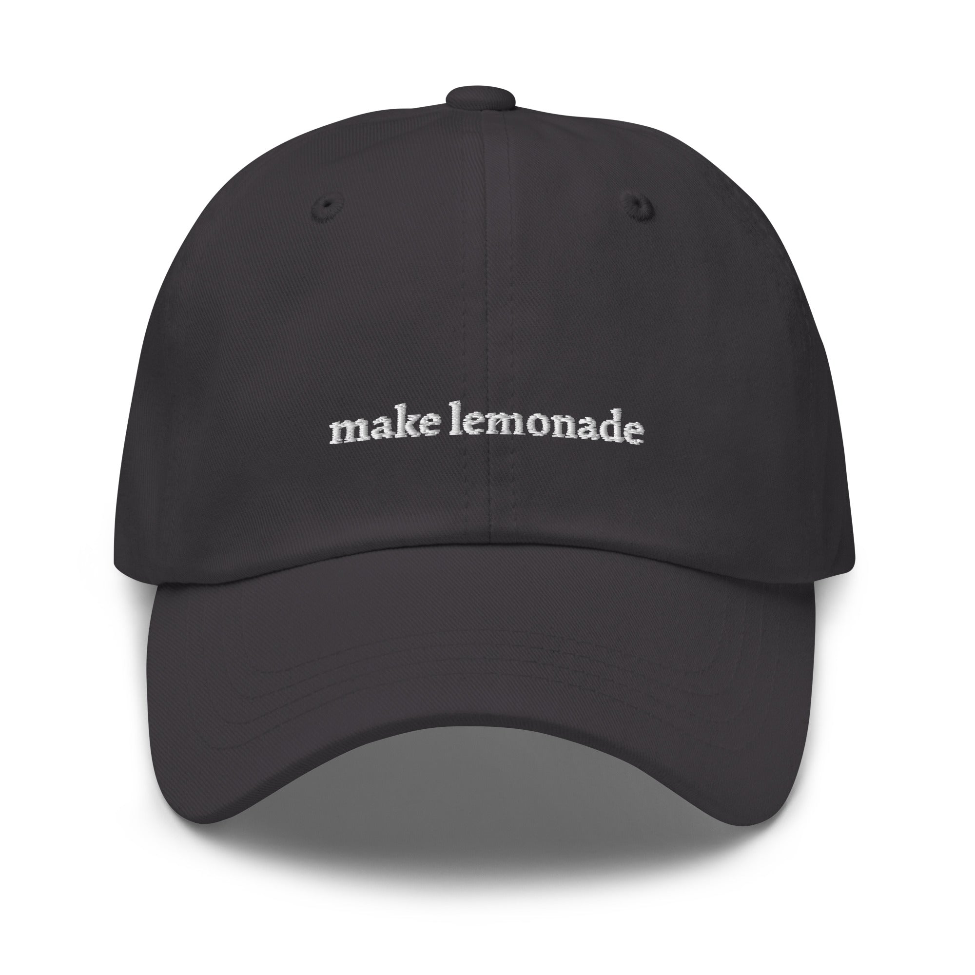 Dark Grey "make lemonade" dad hat front view | Plot Twist