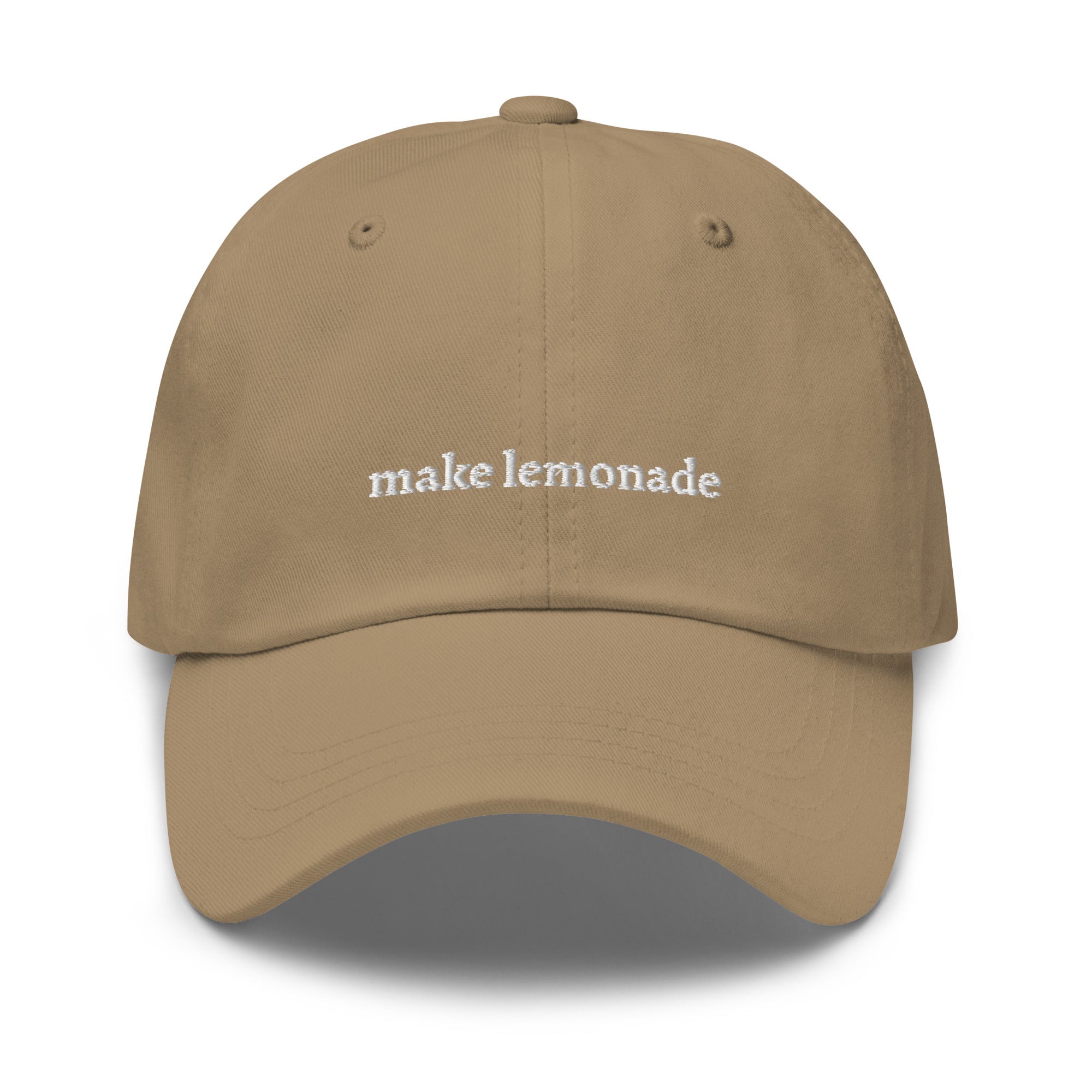 Khaki "make lemonade" dad hat front view | Plot Twist