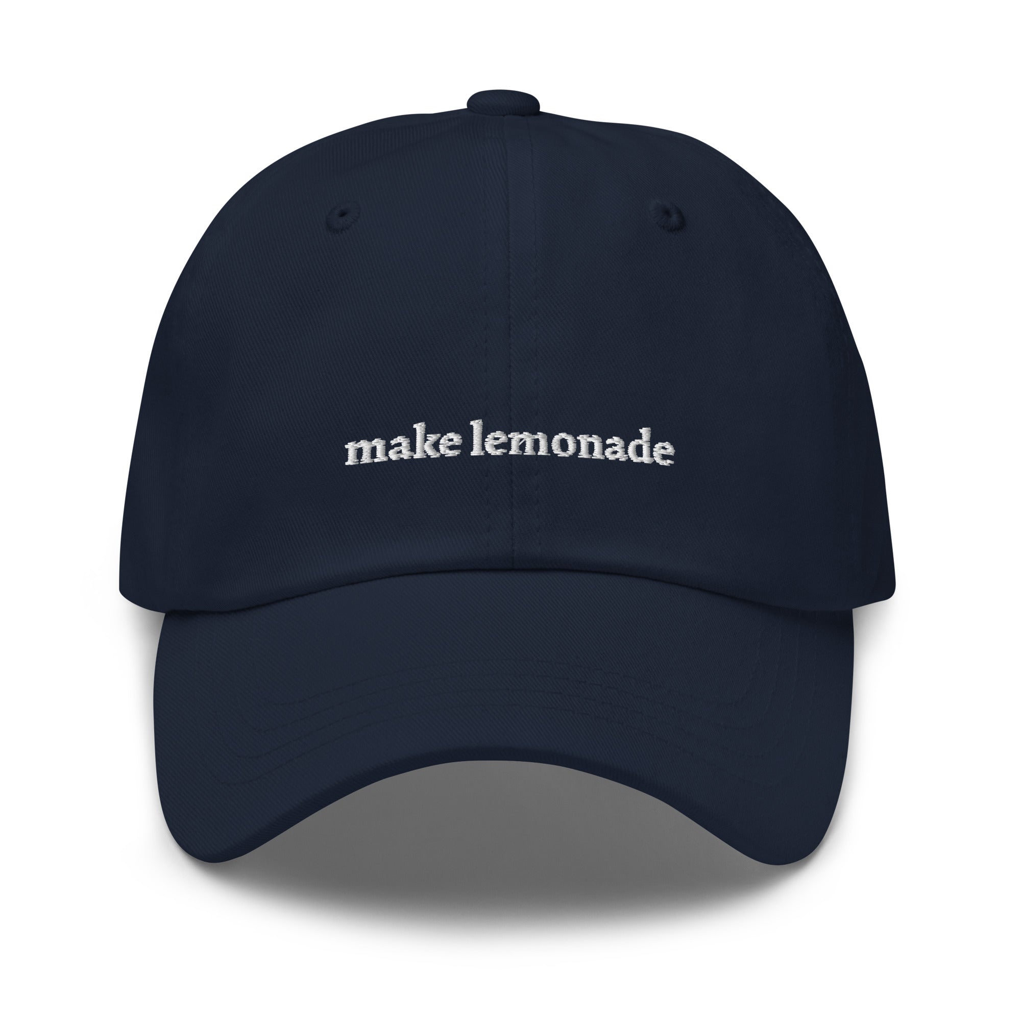 Navy "make lemonade" dad hat front view | Plot Twist