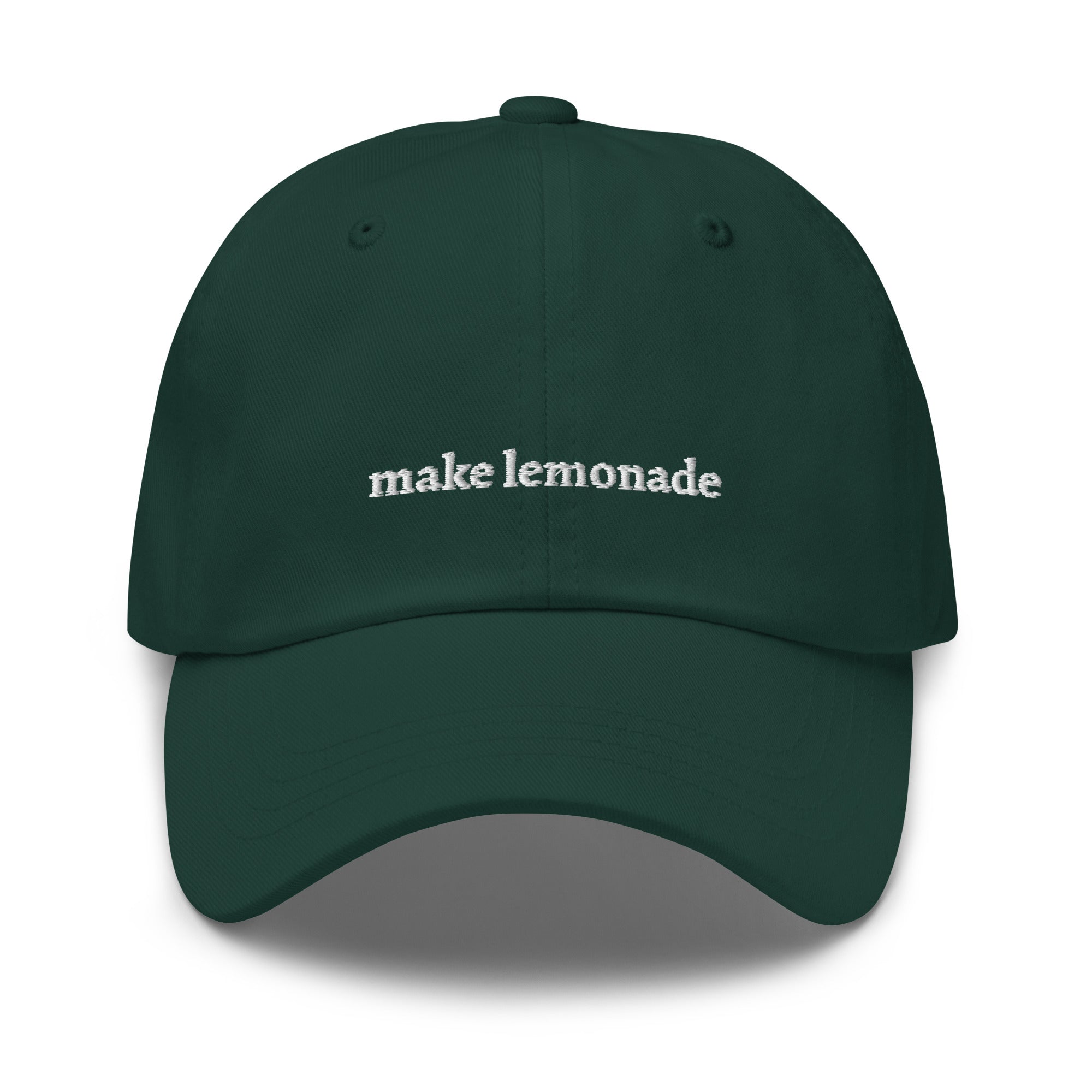 Green Spruce "make lemonade" dad hat front view | Plot Twist