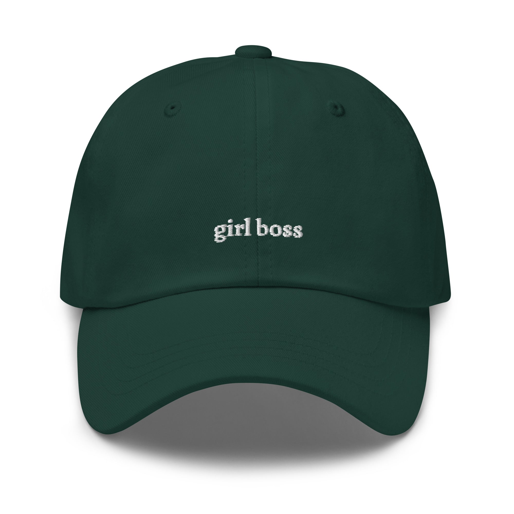 Spruce Green embroidered "girl boss" dad hat front view | Plot Twist